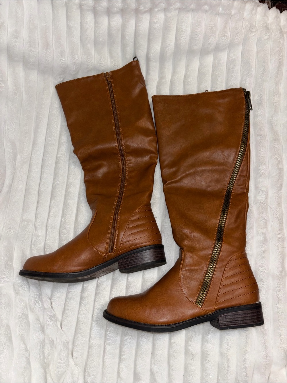BAMBOO Tan Riding Knee-High Boots with Side Zip